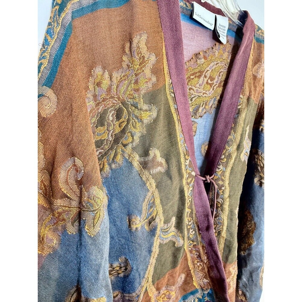 Soft Surroundings 100% Wool Open Kimono Cardigan Paisley Boho One Size Topper - Picture 4 of 10